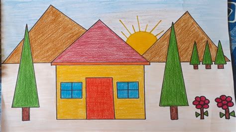 How To Draw Scenery Using Shapeshouse Scenery Drawing For Kidsvery