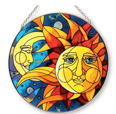 Stained Glass Celestial Sun Moon Face Suncatcher Ebay Stained