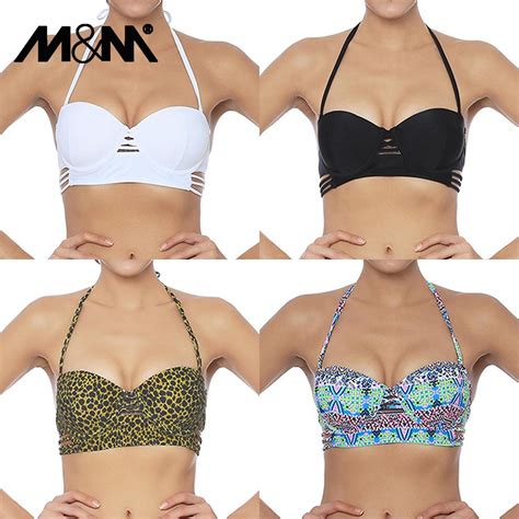 Mandm Women Solid Sexy Bandeaus Bikini Top Cutout Brazilian Girls Beach Push Up Women Swimwear