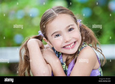 Sweet Six Years Old Blonde Girl Outdoors Stock Photo Alamy