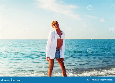 Beautiful Sexy Shemale Woman Posing At The Beach Royalty Free Stock