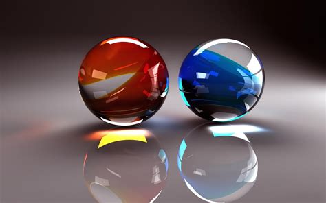 3d Two Balls From Glass Red And Blue Balls Wallpaper Download 5120x3200