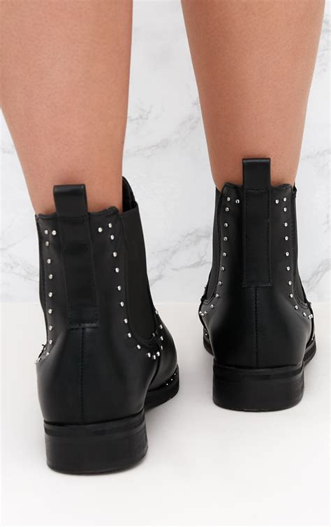 Black Pu Studded Chelsea Boot Prettylittlething