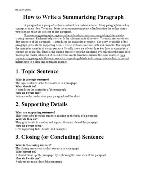 How To Write A Summarizing Paragraph Pdf Paragraph Abraham Lincoln