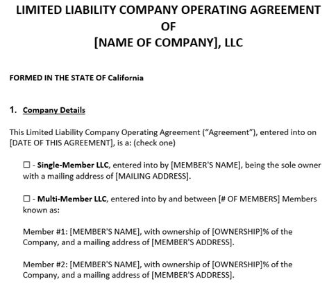 Free California Llc Operating Agreement Template Word Pdf Excel Tmp