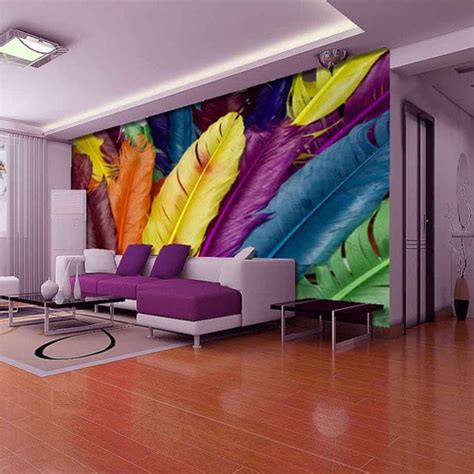Europe Style Luxury Photo Mural 3d Multicolour Feather Wall Art
