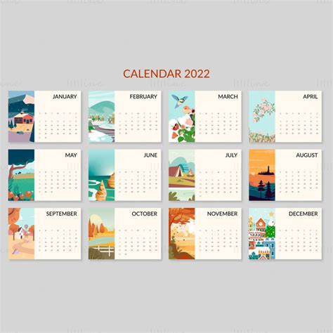 2022 Vector Landscape Calendar Template