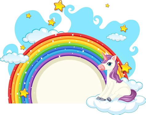 Unicorn Cartoon Character With Rainbow Isolated On White Background