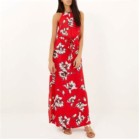 River Island Red Floral Printed Maxi Dress In Red Lyst