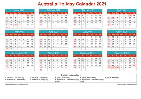 Australia Holiday Calendar Horizintal Grid Sunday To Saturday Cheerful