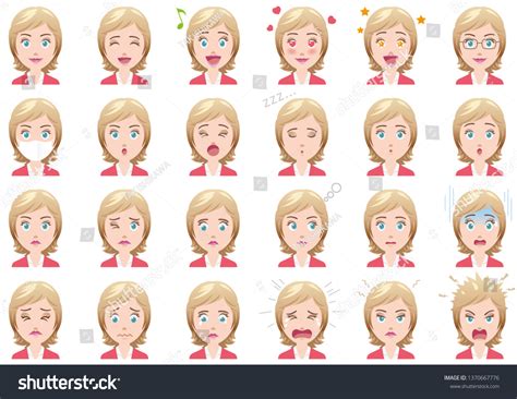 Businesswoman Various Facial Expressions Set Vector Stock Vector