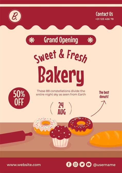 Free Cute Grand Opening B Bakery Poster Template