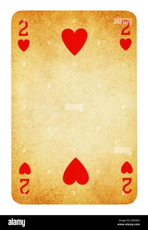 Two Of Hearts Vintage Playing Card Isolated On White Clipping Path