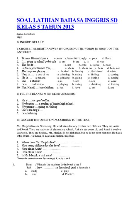 Contoh Soal Bahasa Inggris Kelas 4 Tentang Hobby