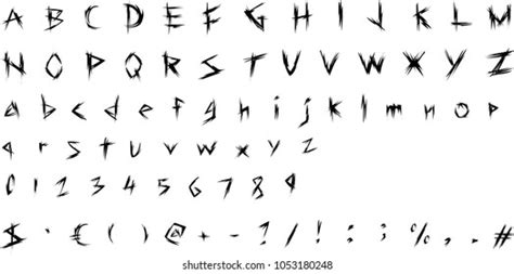 Scary Font Letters Numbers Symbols Horror เวกเตอร์สต็อก ปลอดค่า