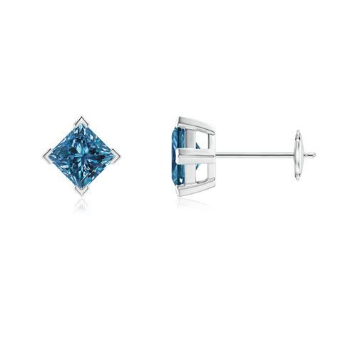 Princess Cut Blue Diamond Stud Earrings Angara