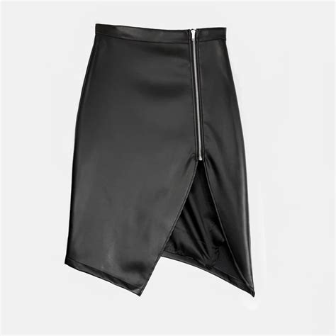 Black Vegan Leather Skirt Leather Mini Skirt With Dramatic Asymmetrical