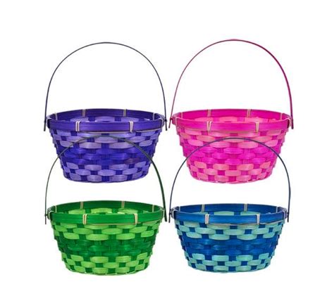 Greenbrier 4 Round Woven Bamboo Easter Baskets With Hinged Handles