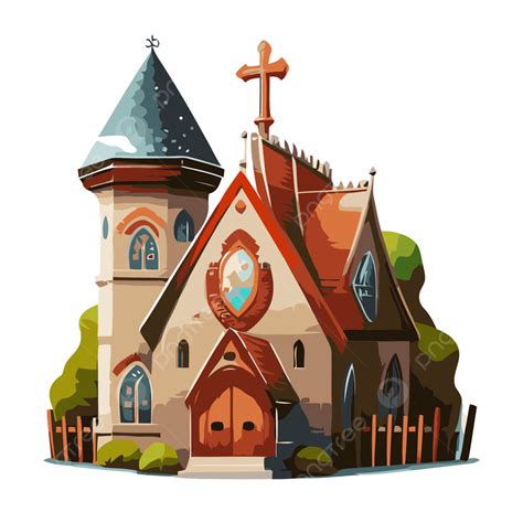 교회 보안 벡터 스티커 클립 아트 나무 지붕과 첨탑이 있는 귀여운 만화 교회 상표 클립 아트 Png 일러스트 및 벡터 에