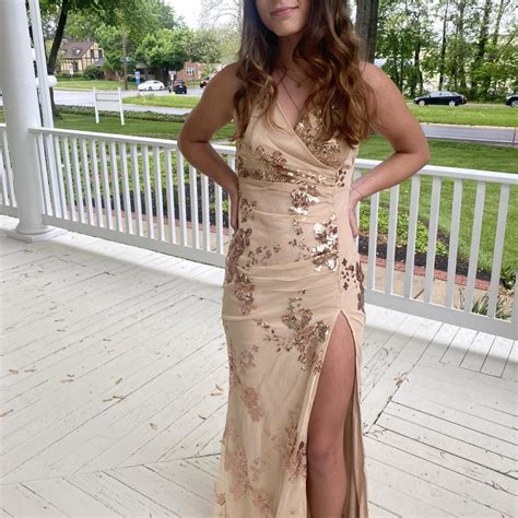 Pinkish Nude Prom Dress With Rose Gold Sequins Depop