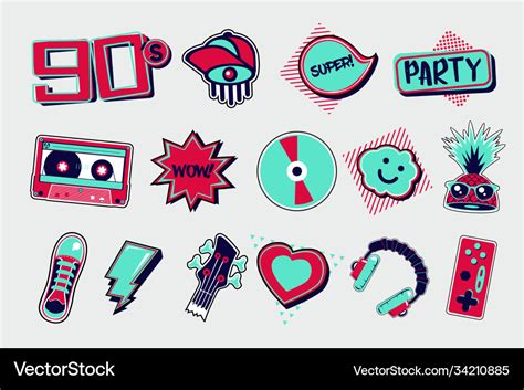 90s Style Icons Funky Signs Set On Royalty Free Vector Image