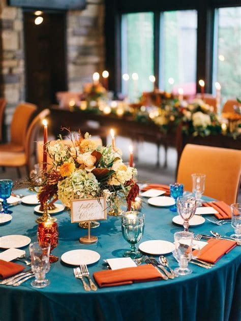 Dark Teal And Rust Orange Wedding Color Ideas For Fall In 2020 Teal