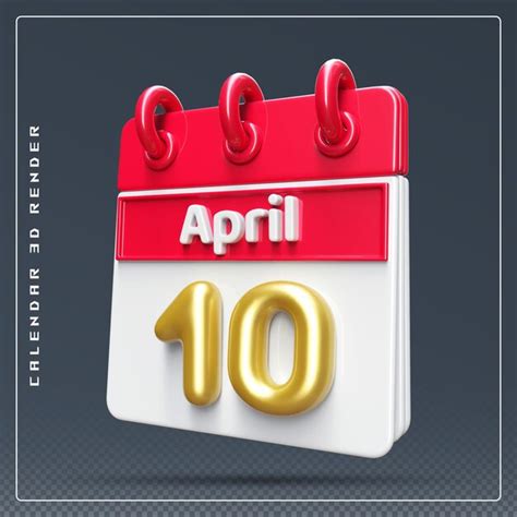 Premium Psd Calendar April 10th 3d Render