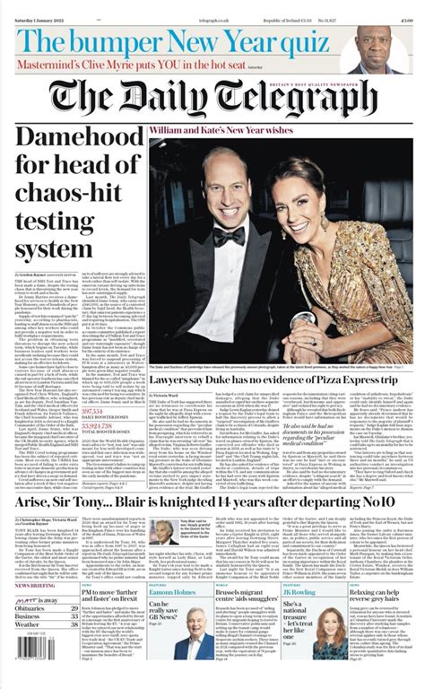 Daily Telegraph Front Page 1st Of January 2022 Tomorrows Papers Today