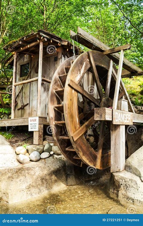 Old Wooden Water Mill With The Wheel Turning Stock Image Image Of