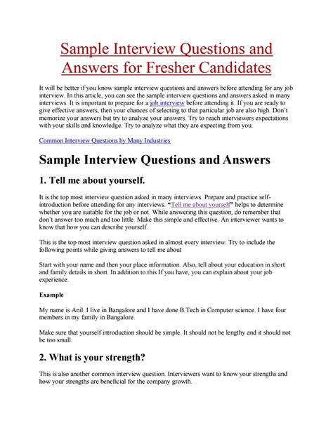 Sample Interview Questions And Answers For Fresher Candidates By Hot