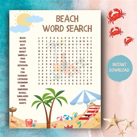 Beach Word Search Game I Summertime Games I Fuan Beach Etsy
