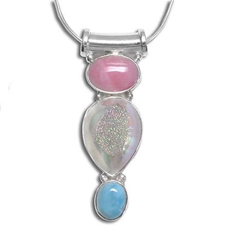 Opalized Window Druzy Pink Opal And Larimar Pendant With Chain