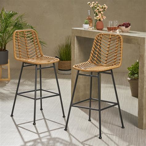 Noble House Sawtelle Stackable Wicker Outdoor Bar Stool 2 Pack 68431