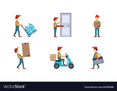 Courier Or Delivery Men Set Workers Delivering Vector Image