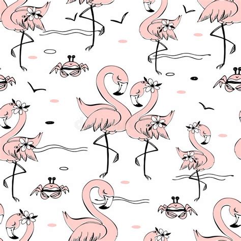 Seamless Pattern With Cute Pink Flamingos Vector Stock Vector