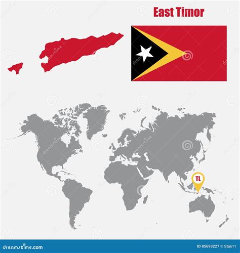 East Timor Map On A World Map With Flag And Map Pointer Vector