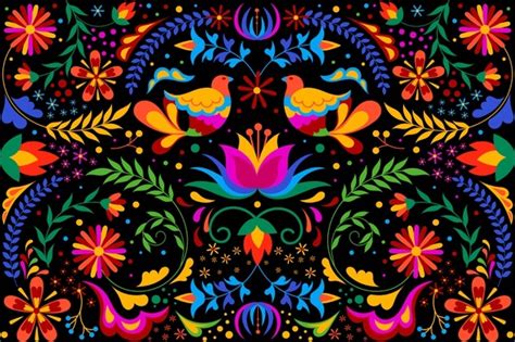 Premium Vector Colorful Mexican Background With Flowers And Birds