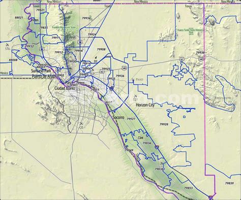 El Paso Texas Zip Codes El Paso County Zip Code Boundary Map
