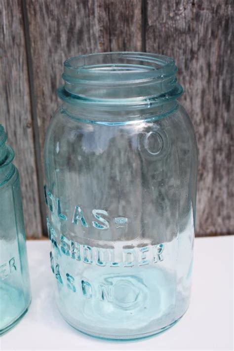 Antique Aqua Blue Glass Canning Jars Atlas Strong Shoulder Mason Jar