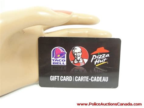 We've got you covered with our gift cards and taco gifter. Police Auctions Canada - Taco Bell/KFC/Pizza Hut Gift Card: $25.00 (128375C)