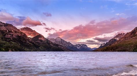Sunset Over Upper Waterton Lake In Waterton Lakes National Park A Park