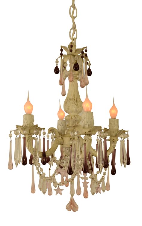 New Item Vintage Italian Chandelier With Colored Crystal Drops