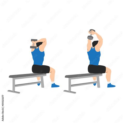 Man Doing Dumbbell Overhead Triceps Extension Exercise Flat Vector Illustration Isolated On