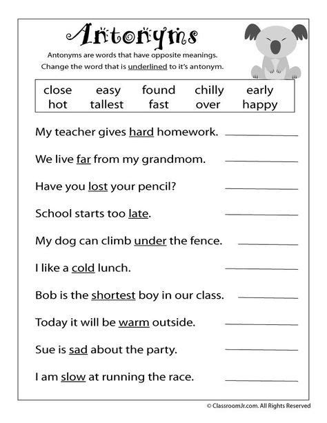 Grade 4 Synonyms Worksheets