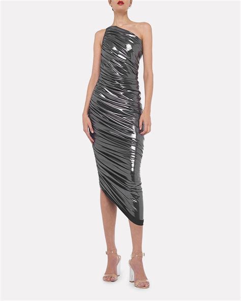 Norma Kamali Synthetic Diana Ruched One Shoulder Dress In Silver Metallic Lyst