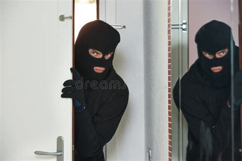 Thief Burglar At House Breaking Stock Image Image Of Mugger Crowbar