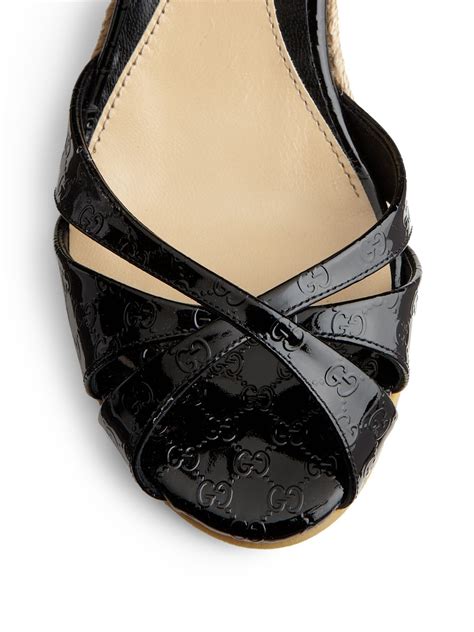 Lyst Gucci Penelope Gg Patent Leather Espadrille Wedges In Black