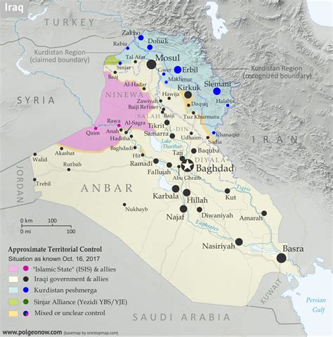 Irak situation géopolitique 16 octobre 2017 Carte