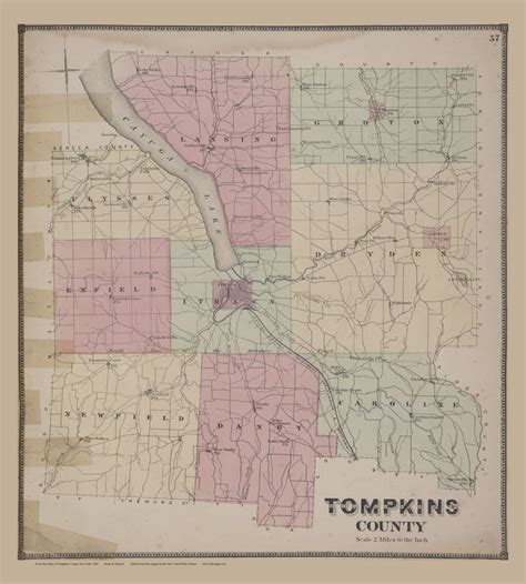 Tompkins County 57 New York 1866 Old Town Map Reprint Tompkins Co