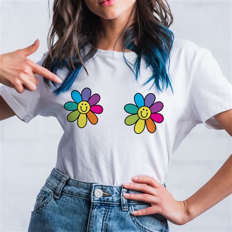 Pride Daisy Boob Shirt Rainbow Pride White T Shirt Etsy